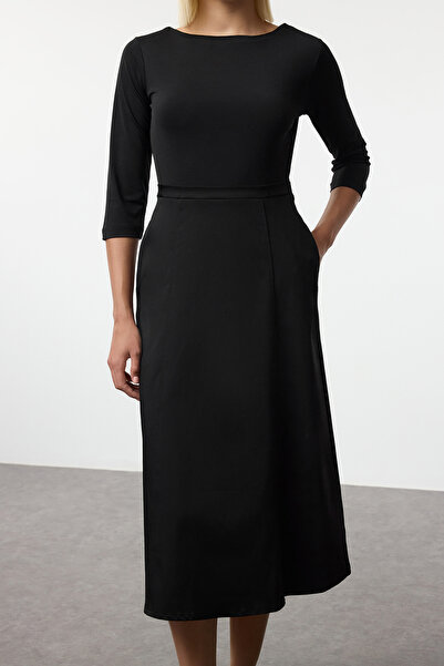 Trendyol Collection Black Midi Woven Dress - with Waist Opening Fabric Mix, Twoaw25el00144