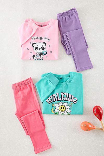 TRENDYOLKIDS 4 részes rózsaszín-menta lány virágos öltöny TKDAW25AU00119