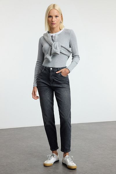 Trendyol Collection Black High Waist Mom Jeans Twoaw25Je00268