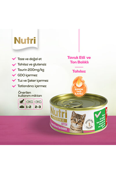 Nutri Feline Nutri Felıne Kitten Ton Balığı ve Tavuklu 85gr X 6 Adet Yavru Kedi Konservesi