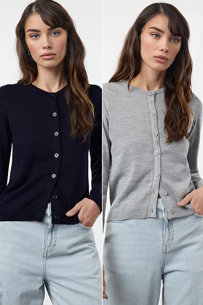 Trendyol Collection Strickjacke in Marineblau und Grau, 2er-Pack – TWOAW25HI00344