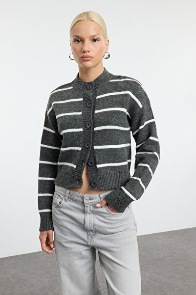 Trendyol Collection Black-Anthracite Soft Texture Double Pack Crew Neck Knitwear Cardigan Twoaw25Hi00352