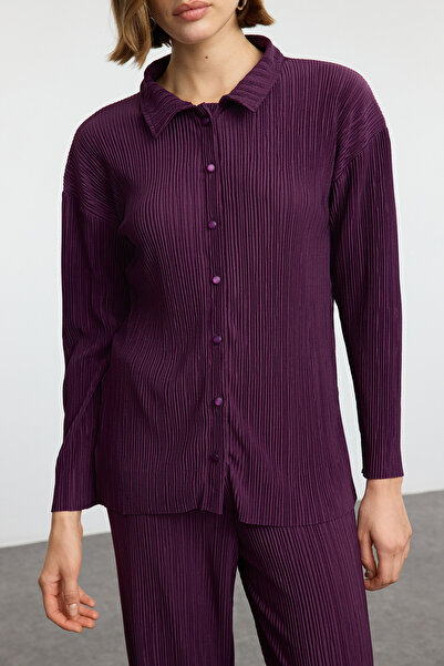 Trendyol Collection Wide Fit Plum Color Buttoned Knitted Set - Twoaw24Au00073