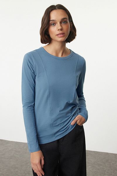 Trendyol Collection Pletené tričko Indigo Regular Fit - detail lemu, Twoaw25ts00016
