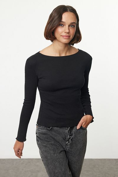 Trendyol Collection Black-white Double Pack - Body Fitting Regular Baby Knitted Blouse with Overlock Detail Twoaw25bz00210
