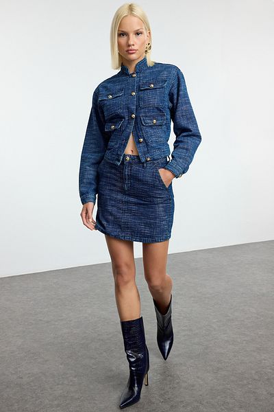 Trendyol Collection Міні-спідниця з високою талією з ефектом індиго TWOAW25ET00105