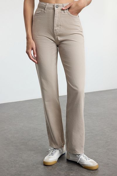 Trendyol Collection Beige Beige Straight Fit Woven Trousers - Twoaw25Pl00100