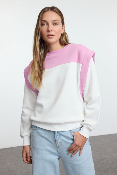 Trendyol Collection Pletená mikina s růžovou fleecovou barvou Blocked Thick Inside - TWOAW25sw00175
