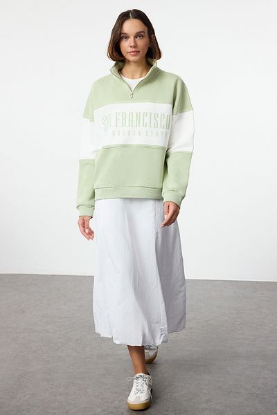 Trendyol Collection Mint Basic Printed - Silná fleecová pletená mikina TWOAW23SW00117