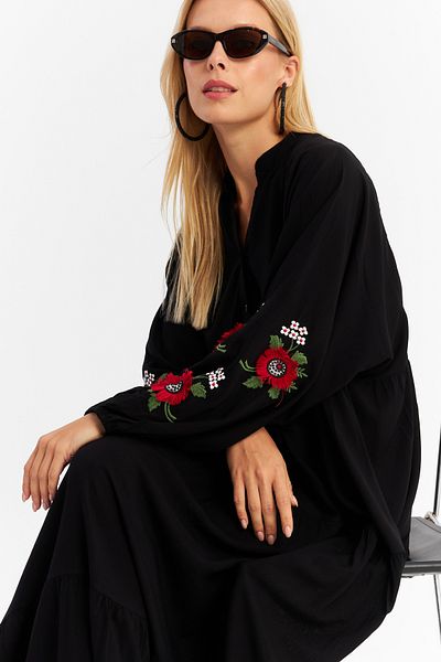 Cool & Sexy Rochie de damă maxi neagră - cu volan, ALO9
