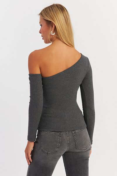 Cool & Sexy Women's Anthracite Asymmetrical Sleeves Camisole Christmas Blouse Hor1