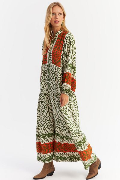 Cool & Sexy Orange-Khaki Maxi Flounce Dress Alo11