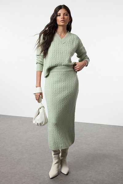 Trendyol Collection Menta kötöttáru hajfonat és alsó-felső készlet - TWOAW25AU00002