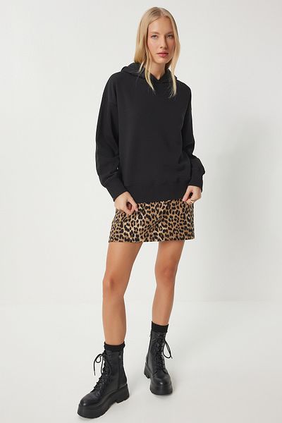 Happiness İstanbul Schwarzes Damen-Sweatshirt mit Kapuze - OW00050