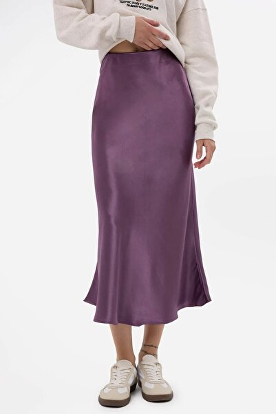 Hiccup High Waist Blue Satin Midi Skirt