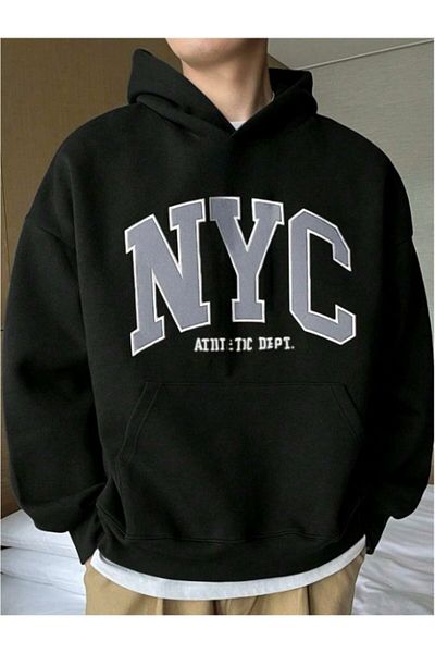MOONBULL Ανδρικό φούτερ NYC με στάμπα Kangaroo Pocket Oversize με κουκούλα