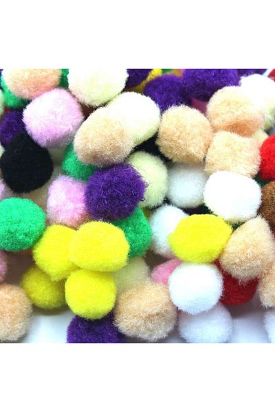 Turgut Brode 100 Colorful Pompoms - 1.5 Cm Mixed Size