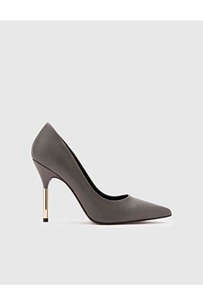İLVİ Gland Hakiki Floter Deri Kadın Gri Stiletto