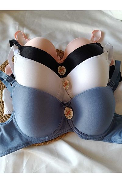 Tektaş Pachet de 4 sutien cu captuseală cu sârmă pentru femei, negru, alb, albastru