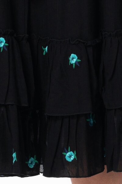 Eliş Şile Bezi Lavinya Voile Embroidered Long Summer Skirt Black Black