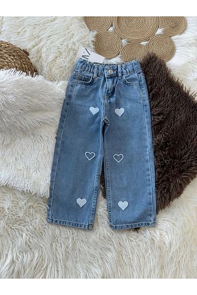 Kidmark Çocuk Modası Heart Detailed Wide Leg Girl's Jeans