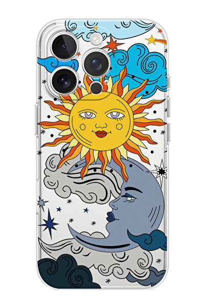 shoptocase iPhone 16 PRO MAX Uyumlu Güneş Ay Desenli Şeffaf Silikon Telefon K...
