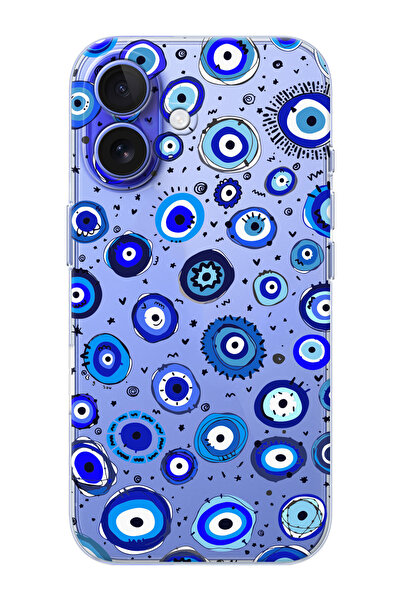 shoptocase iPhone 16 PLUS Uyumlu Nazar Boncukları Desenli Şeffaf Silikon Tele...