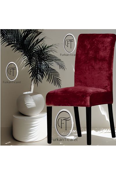 FurkanTicaret Scaun din catifea din mătase burgundă cu elastic elastic - 1 bucată în dimensiunea 45x45x60