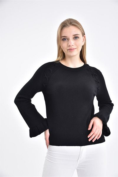 FTZ WOMEN Pulover scurt de damă cu detaliu din dantelă negru 21-1244