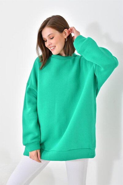 FTZ WOMEN Kadın Oversize 3 Ip Şardonlu Sweatshirt Benetton 10001