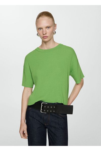 MANGO Woman Tricou tricotat cu nervuri