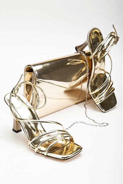 MFT AYAKKABI طقم أحذية وحقائب صيفية نسائية باللون الذهبي