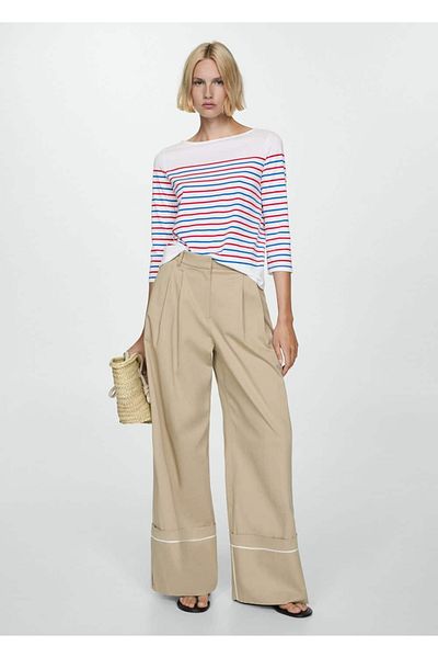 MANGO Woman T-shirt w paski z dekoltem w łódkę