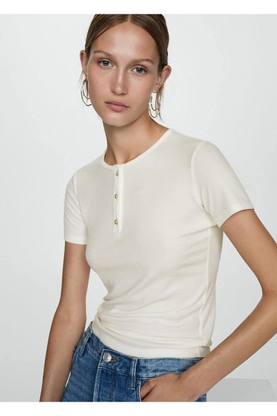 MANGO Woman Lyocell-T-Shirt mit Knöpfen