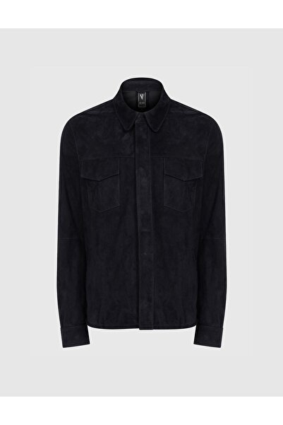 İLVİ Wesley Genuine Suede Leather Men's Navy Blue Jacket