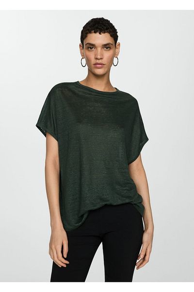 MANGO Woman Short-Sleeved Linen T-Shirt