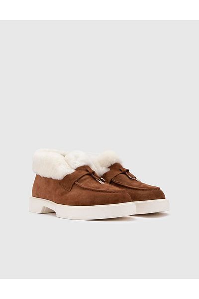 İLVİ Fazai Genuine Suede Leather Women's Tan White Fur Boots