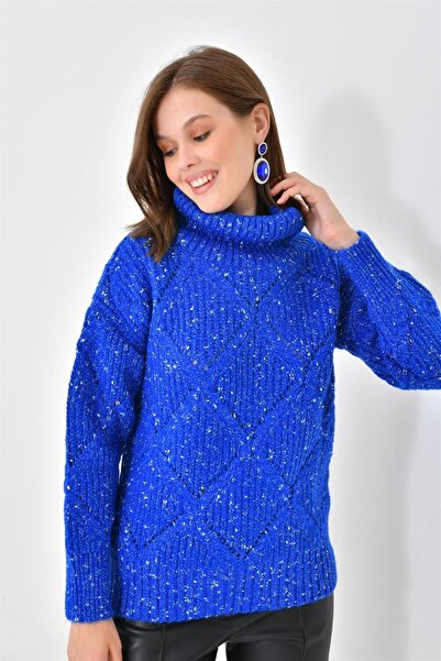 FTZ WOMEN سترة نسائية لامعة بياقة Degaje باللون الأزرق 20565