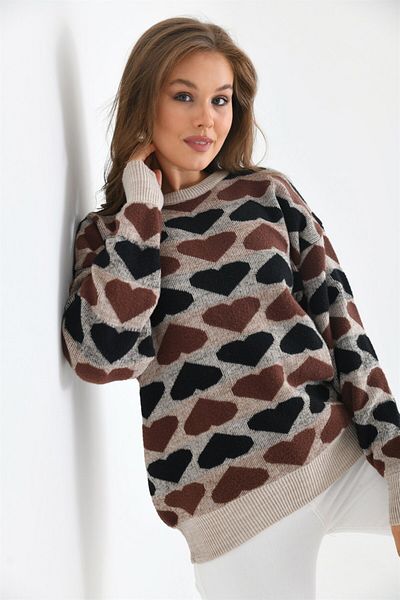 FTZ WOMEN Women's Heart Patterned Blouse Stone 20028