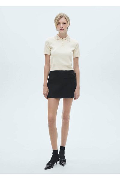 MANGO Woman Stone Collared Knitwear Polo Shirt