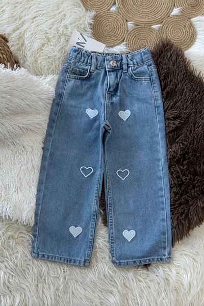 Kidmark Çocuk Modası Heart Detailed Wide Leg Girl's Jeans