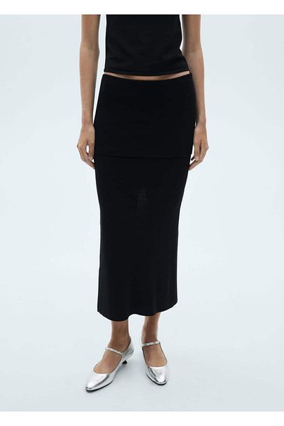 MANGO Woman Ribbed Midi Skirt