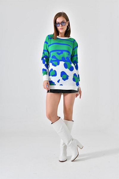 FTZ WOMEN Women's Leopard Patterned Sweater Ecru 20104