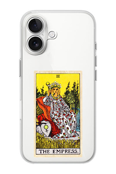 shoptocase iPhone 16  Uyumlu Kraliçe Tarot Desenli Şeffaf Silikon Telefon Kılıfı