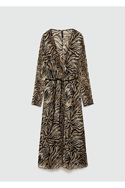 MANGO Woman Leopar desenli bağ detaylı elbise