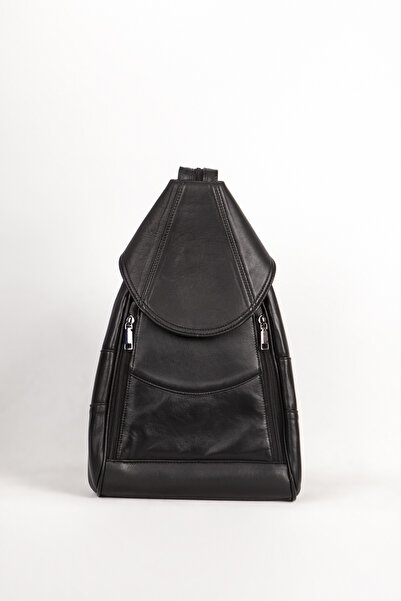 Dericlub 2056 Gerçek Deri Kadın Çapraz Sırt Çantası Siyah