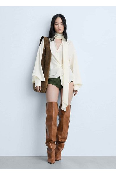 MANGO Woman Blouse with Buttoned Tie