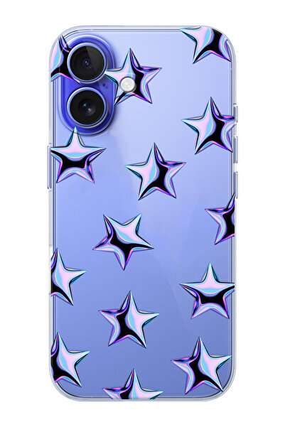 shoptocase iPhone 16 PLUS Uyumlu Mor Yıldızlar Desenli Şeffaf Silikon Telefon...