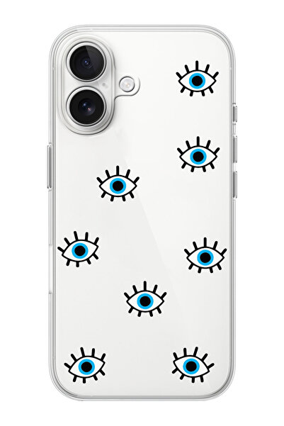 shoptocase iPhone 16  Uyumlu Nazar Gözler Desenli Şeffaf Silikon Telefon Kılıfı