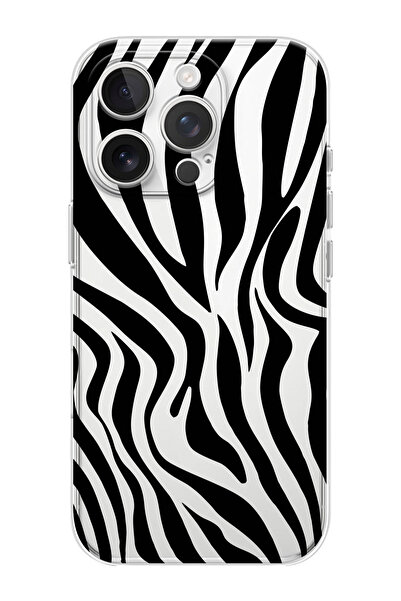 shoptocase iPhone 16 PRO MAX Uyumlu Zebra Desenli Şeffaf Silikon Telefon Kılıfı